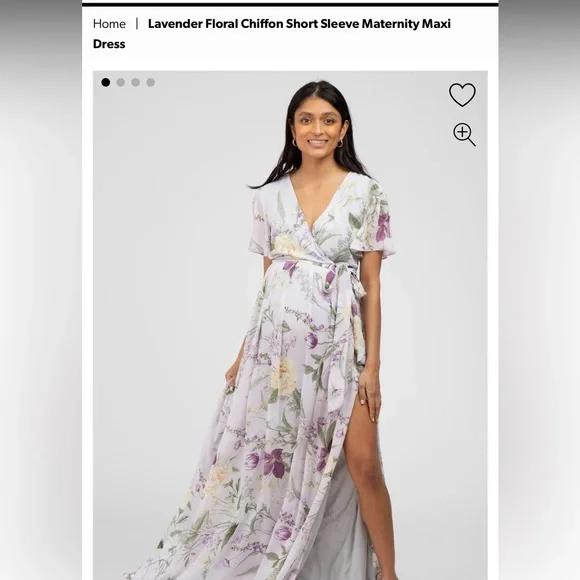 pink blush maternity wrap dress Taupe Floral Print Short Sleeve Hi-Low Maternity Wrap Dress